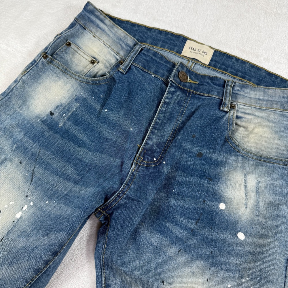 Fear of God Sixth Collection Distressed Paint Splatter‎ Jeans Blue Mens 33